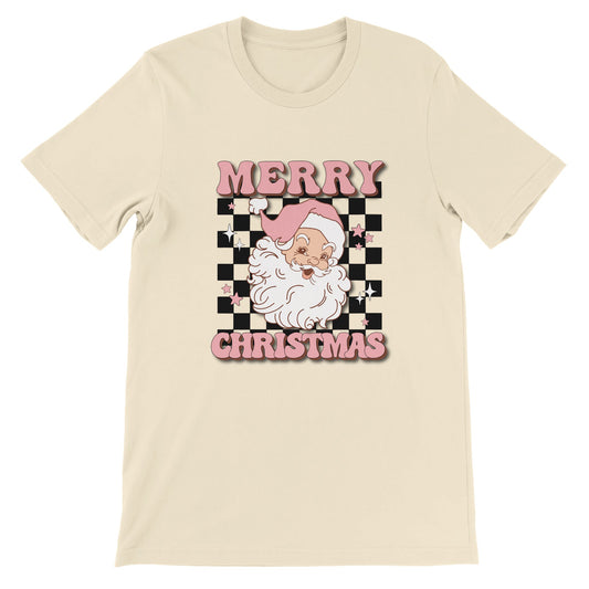 Merry Christmas Retro Santa Checkered Unisex Crewneck T-shirt