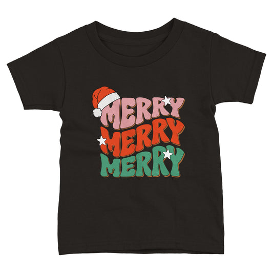 Merry Merry Merry Christmas Unisex Crewneck T-shirt - Toddler Staple T-Shirt | Bella + Canvas 3001T