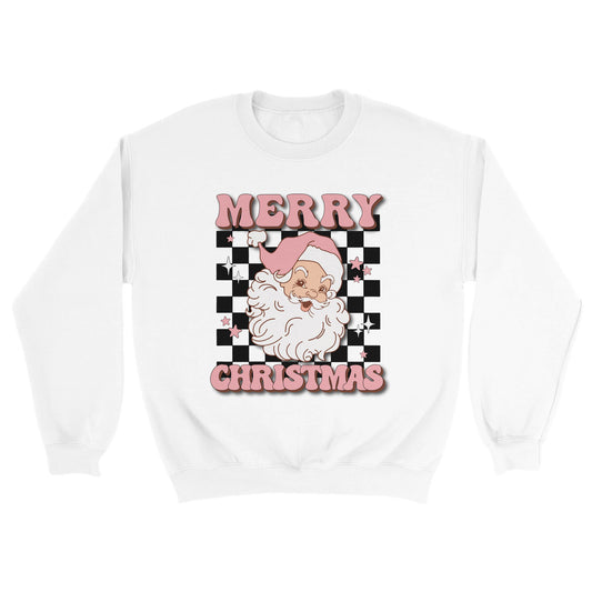Merry Christmas Retro Santa Checkered Unisex Crewneck Sweatshirt