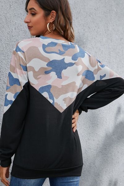 Camouflage Color Block Long Sleeve Sweatshirt