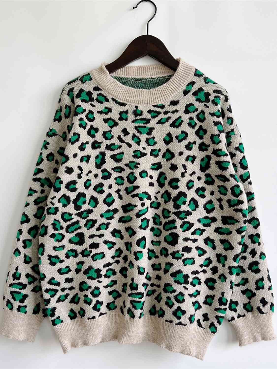 Leopard Round Neck Long Sleeve Sweater
