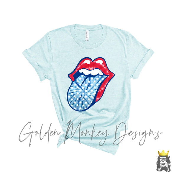Patriotic Lips and Tongue Tie Dye and Stars