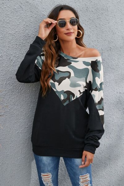 Camouflage Color Block Long Sleeve Sweatshirt