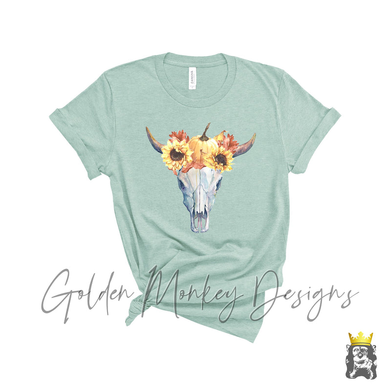 Cow Skull with Pumpkin and Sunflower Crown Shirt