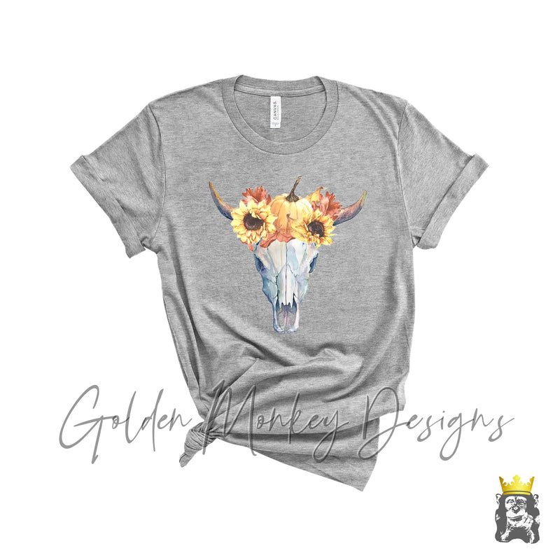 Cow Skull with Pumpkin and Sunflower Crown Shirt