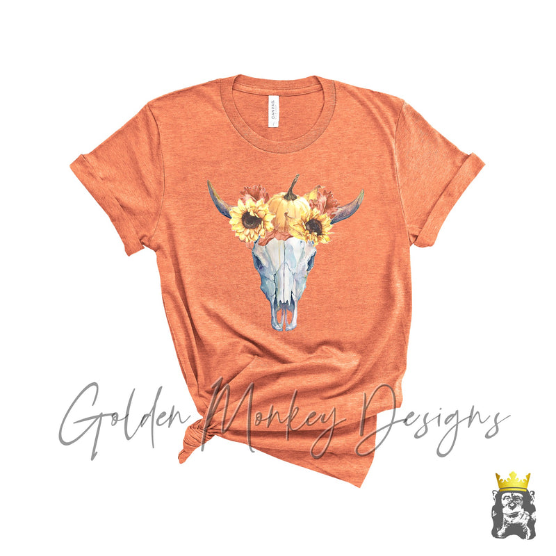 Cow Skull with Pumpkin and Sunflower Crown Shirt