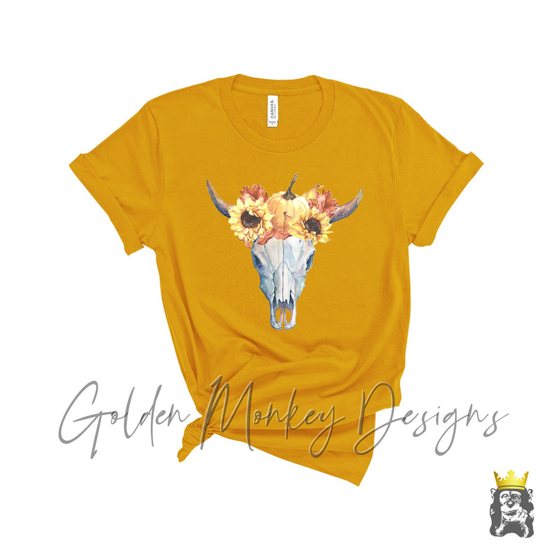 Cow Skull with Pumpkin and Sunflower Crown Shirt