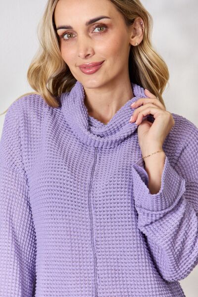 BiBi Exposed Seam Lavender Purple Waffle Knit Top