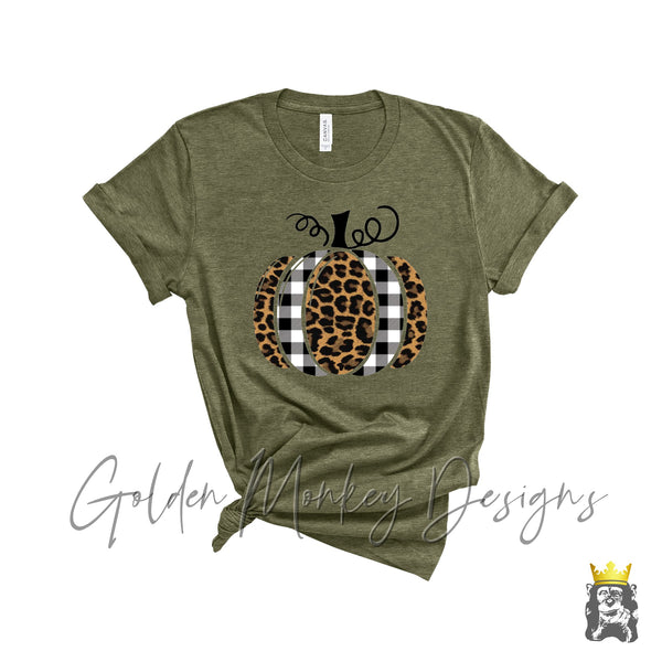 Leopard and Buffalo Plaid Pumpkin Shirt