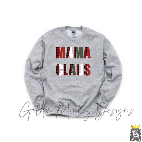 Mama Claus Red Buffalo Plaid Block Text Sweatshirt