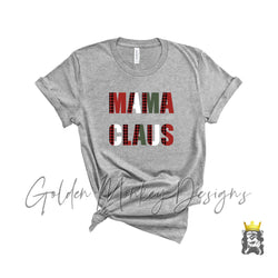 Mama Claus Red Buffalo Plaid Block Text T-Shirt