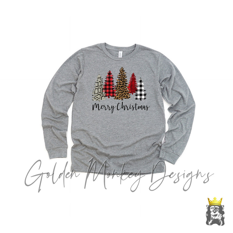 Leopard and Buffalo Plaid Merry Christmas Trees Shirt