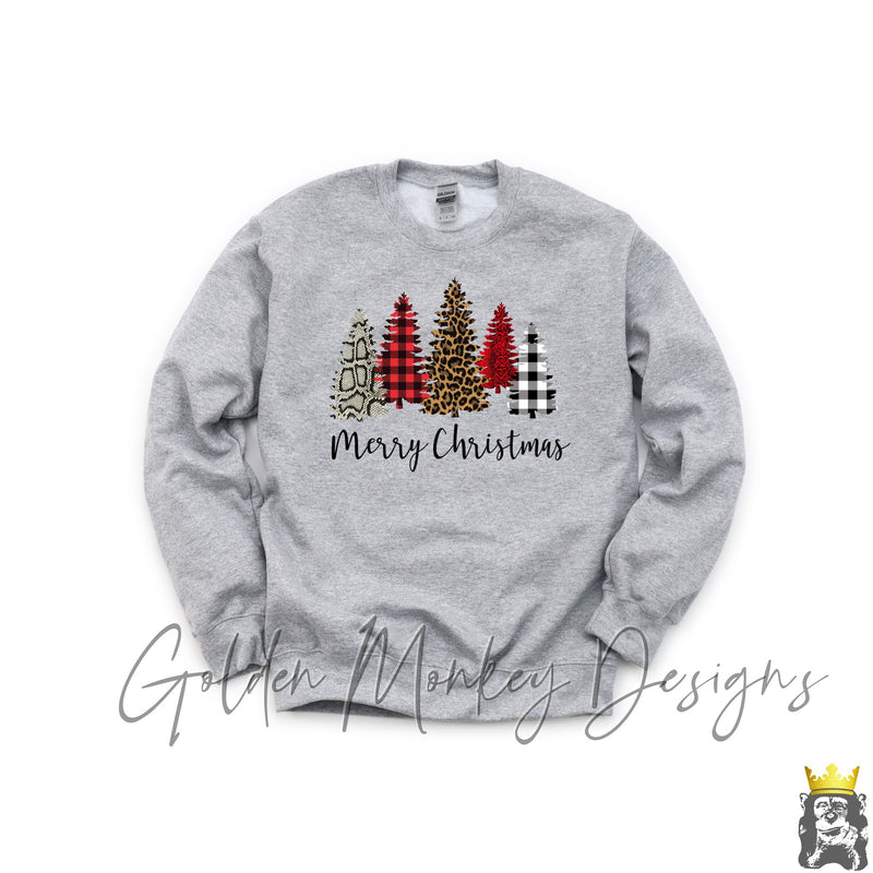 Leopard and Buffalo Plaid Merry Christmas Trees Sweatshirt