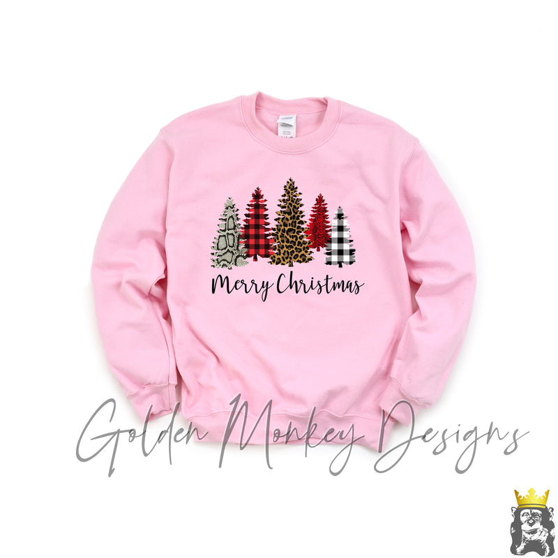 Leopard and Buffalo Plaid Merry Christmas Trees Sweatshirt