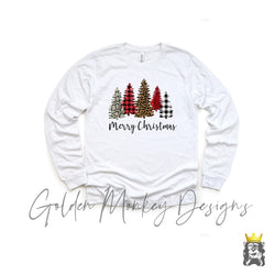 Leopard and Buffalo Plaid Merry Christmas Trees Shirt