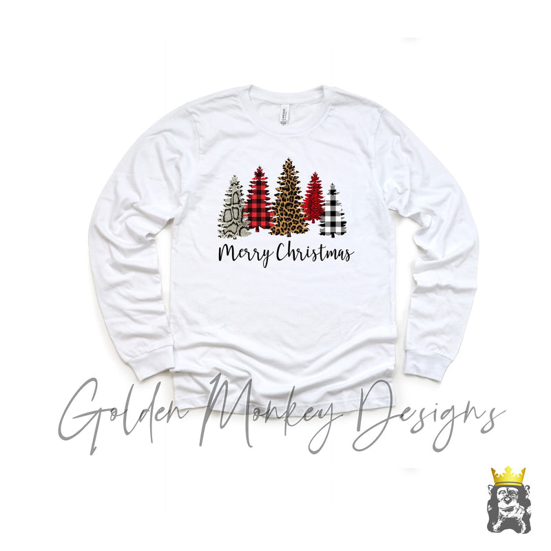 Leopard and Buffalo Plaid Merry Christmas Trees Shirt