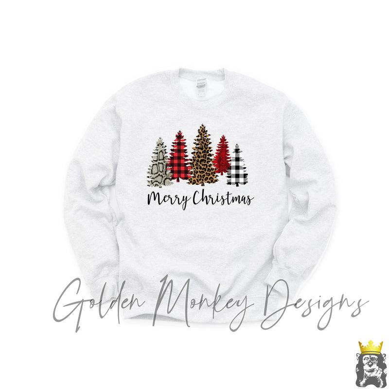 Leopard and Buffalo Plaid Merry Christmas Trees Sweatshirt
