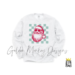 Santa With Glasses on Retro Grid Christmas Shirt
